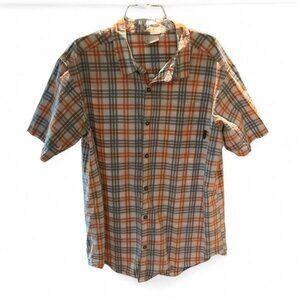 Columbia Men’s Orange and Blue Plaid 100% Cotton Button Down Short Sleeve XL